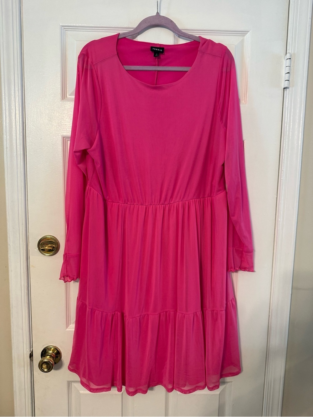 torrid Hot Pink Long Sleeve Tiered Dress